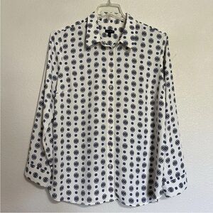 Talbots Long Sleeve Button Up Front Blouse Shirt Medallion Print XL